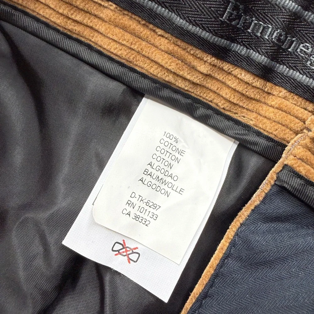 Ermenegildo Zegna Corduroy Pleated Trousers Mens Size 42 Brown Raw Hem